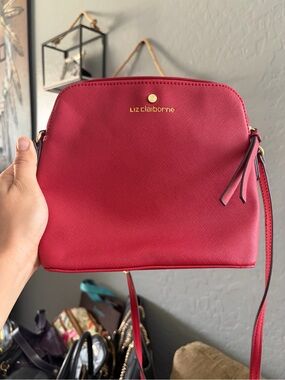 Liz Claiborne Red Saffiano Crossbody Bag with Gold Logo